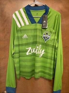 Soccer adidas Seattle Sounders FC Long Sleeve Jersey in Lime Green with Navy